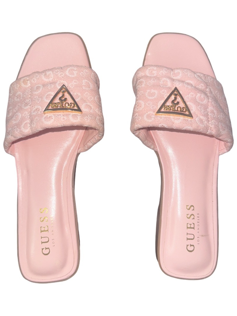 NEW GUESS Pink Quilted Logo Slide Sandals